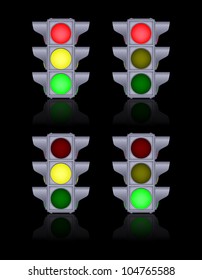 Traffic lights on black, vector, 10eps.