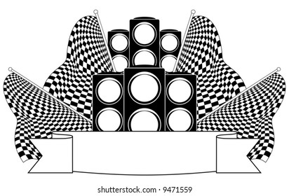 Traffic lights on finish. Vector illustration. Black-and-white contour.