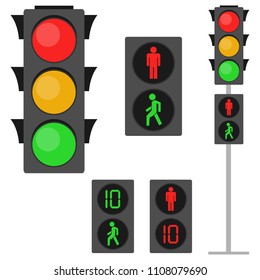 Traffic lights, traffic lights for pedestrians. Pedestrian traffic light. Flat design, vector illustration, vector.