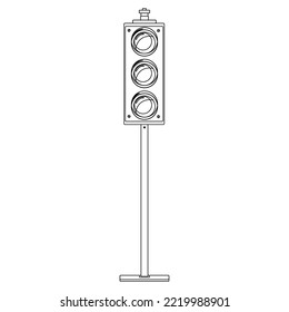 Traffic lights post in outline style. Vector illustration isolated on white background.