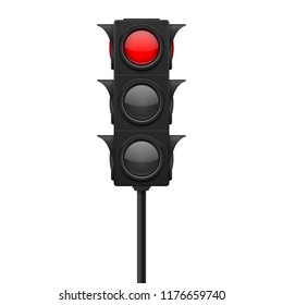 Traffic lights. Red lamp ON - traffic prohibited. Vector 3d illustration isolated on white background 