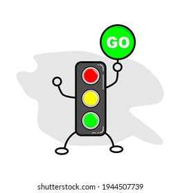 Traffic lights. The red light is on. Follow the rules of the road. Rules for pedestrians. Vector illustration. Isolated on white background
