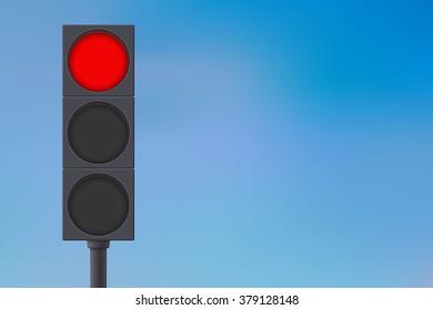 Traffic lights with red light on. Vector illustration on sky background - Shutterstock ID 379128148
