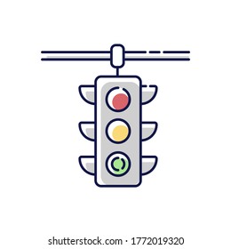 Traffic lights RGB color icon. Road regulation lamp. Safety control on highway. Permit to drive on intersection. Junction guidance. Transportation management. Isolated vector illustration