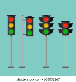 Traffic lights safety stop sign stoplight isolated lamp control transportation warning semaphore vector illustration