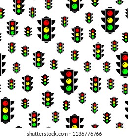 Traffic lights seamless pattern on white background. Semaphore design. Red, amber and green traffic light signals. Vector illustration for your design.