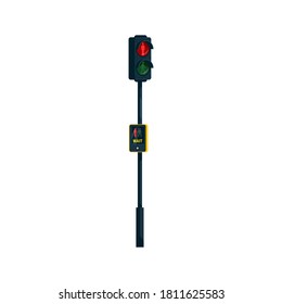 Traffic lights semi flat RGB color vector illustration. Stoplight and wait, walk button. Public modern technologies. Pedestrian crossing regulation. Isolated cartoon object on white background