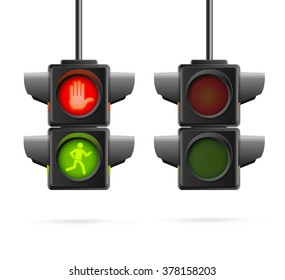 Traffic Lights Set Realistic. Working and Not. Vector illustration