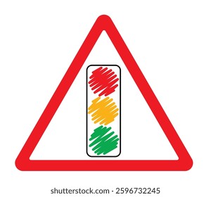 Traffic lights sign icon clipart. Road red, yellow and green symbol clip art with colored hand drawn lights for highway stoplights safety regulation vector illustration.
