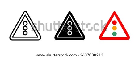 Traffic lights sign icon. Triangular warning sign with vertical traffic light vector illustration. Indicates upcoming signalized intersection symbol. Used for road safety and driver alert sign.