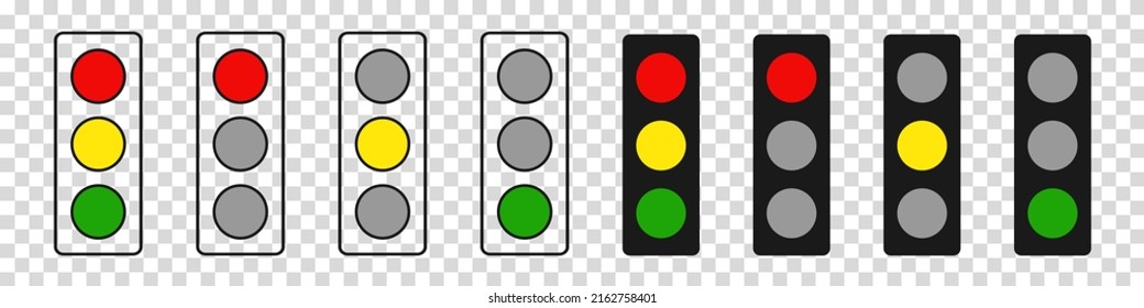 Traffic lights with signal options isolated. Controller illuminated with red stop color yellow attention and green drove black off creative control implementation business vector projects