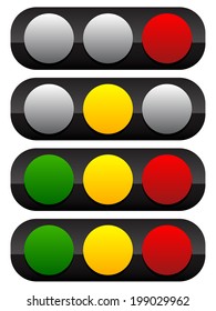 Traffic lights, traffic signals. Semaphore sequence, red, yellow, green light vector illustration.