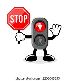 Traffic lights stop red sign. Vector flat cartoon illustration