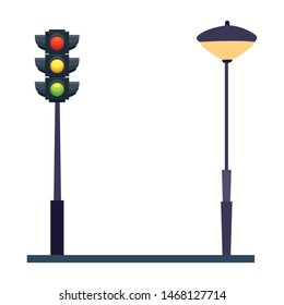 Traffic lights and streetlight on street vector illustration graphic design