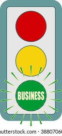 Traffic lights symbol. Business text on green color. Flashing green. Motivation text