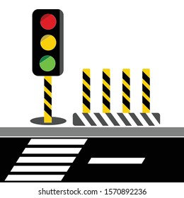 Traffic lights with symbols for vehicles to stop, get ready and walk