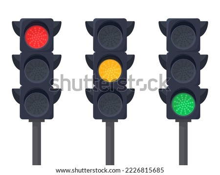 Traffic lights with three different signals - red, yellow, and green - isolated vector illustration on white background.