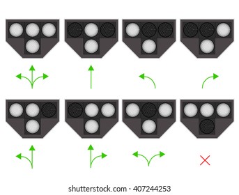 The traffic lights for the tram. Led backlight. White light. The rules of the road. The rules of the tram Movement. Vector illustration.