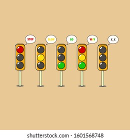 Traffic Lights Vector To Maintain Driving Order - Go, Wait, Stop