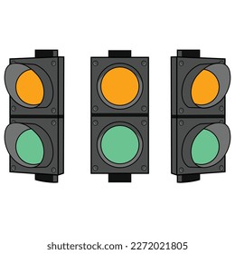 Traffic lights vector. Pedestrian traffic light. With green and yellow light.