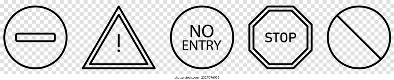 Traffic line signs. Collection of stop signs. Vector illustration isolated on transparent background