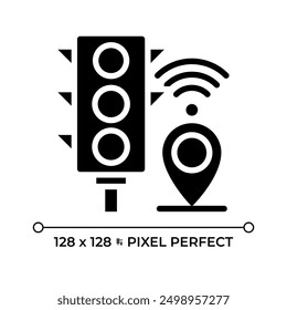 Traffic management systems pixel perfect black glyph icon. Intelligent transportation, signal control. Public transport. Silhouette symbol on white space. Solid pictogram. Vector isolated illustration