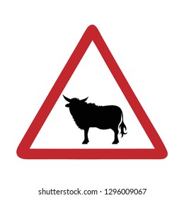 Traffic mark caution bull on white bakground.