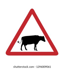 Traffic mark caution cow on white bakground.