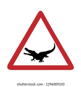 Traffic mark caution crocodile on white bakground.