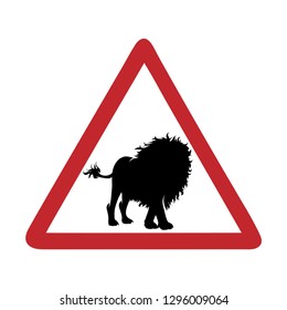 Traffic mark caution lion on white bakground.