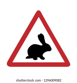 Traffic mark caution rabbit on white bakground.