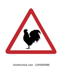 Traffic mark caution rooster on white bakground.