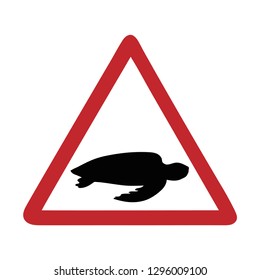 Traffic mark caution turtle on white bakground.