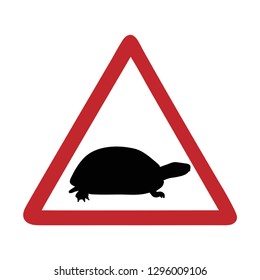 Traffic mark caution turtle on white bakground.