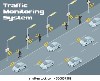 Diagramm des Verkehrsüberwachungssystems, Erkennung von Fahrzeugen und Fußgängern durch Sonde- und drahtlose Kommunikation, autonomes Auto