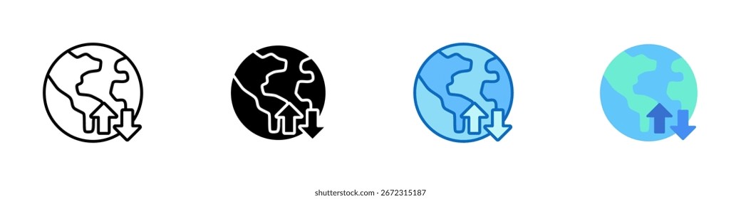 Traffic Multiple Style Icon Sheet Design Vector - Globus mit Abwärts- und Aufwärtspfeilen, die den globalen Traffic darstellen