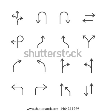 Traffic Navigation Arrows Minimal Line Icon. Vector Illustration Flat style. Included Icons as Turn, Left Hand Curve, Narrow Road. Editable Stroke. 48x48 Pixel Perfect