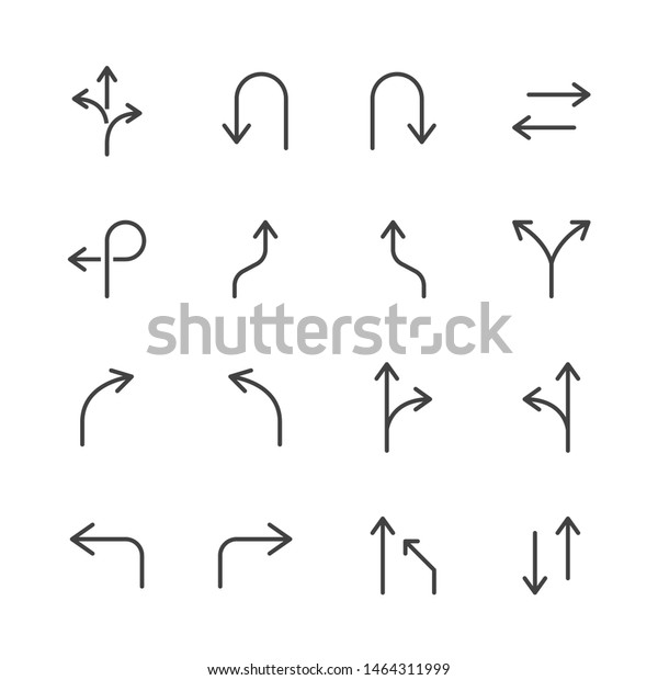 Traffic Navigation\
Arrows Minimal Line Icon. Vector Illustration Flat style. Included\
Icons as Turn, Left Hand Curve, Narrow Road. Editable Stroke. 48x48\
Pixel Perfect