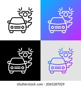 Traffic offence thin line icon, car is riding on red traffic light. Modern vector illustration.