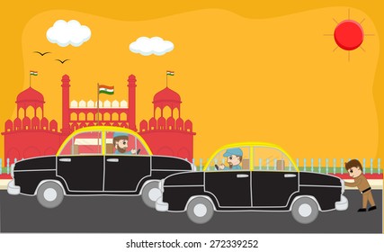 Traffic on Red Fort - India - Cartoon
