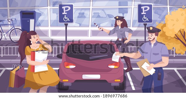 Traffic police background with parking fine
symbols flat vector
illustration
