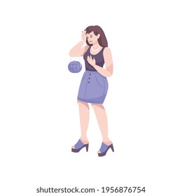 La composición plana de la policía de tráfico con el carácter de mujer infeliz violó las normas de ilustración vectorial