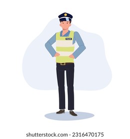 A traffic police. Flat vector cartoon illustration