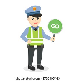 Traffic Police Holding Go Sign Design Character On White Background