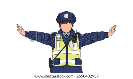 Traffic police officer directing vehicles with outstretched arms during busy city street operations