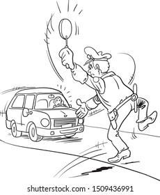 Traffic police officer stops the car 