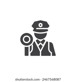 Traffic police officer vector icon. filled flat sign for mobile concept and web design. Traffic Officer glyph icon. Symbol, logo illustration. Vector graphics