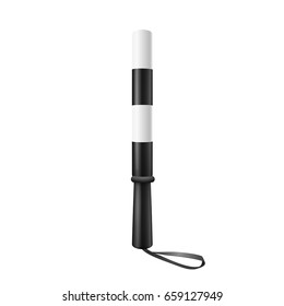 Traffic Police Stick Vector. Black And White Lines. Road Traffic Control Equipment. 3D Realistic Illustration Isolated On White