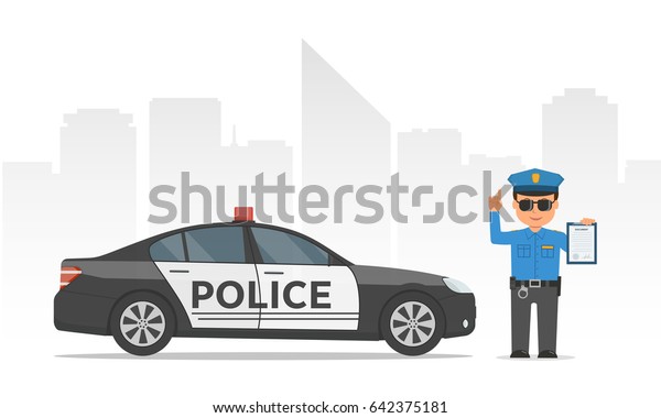 Traffic Policeman Holding Clipboard Cartoon Policeman Stock Vector ...