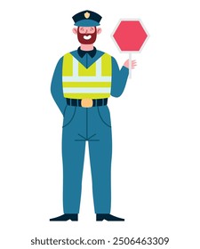 traffic policeman holding a stop sign isolated